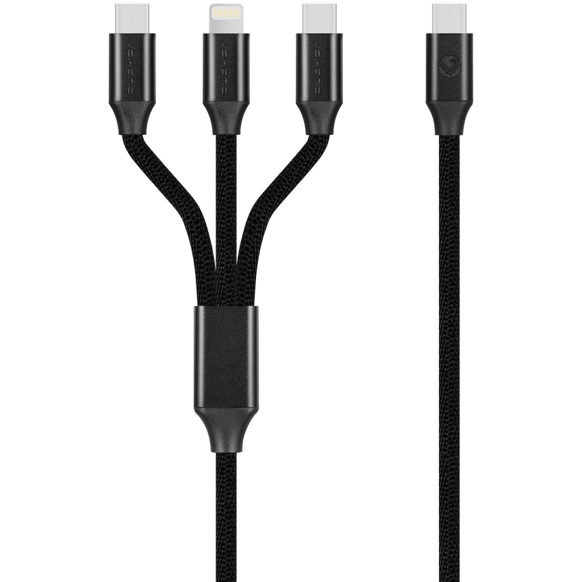 Volkano Weave Series 65w 3-in-1 Charge Cable - Black