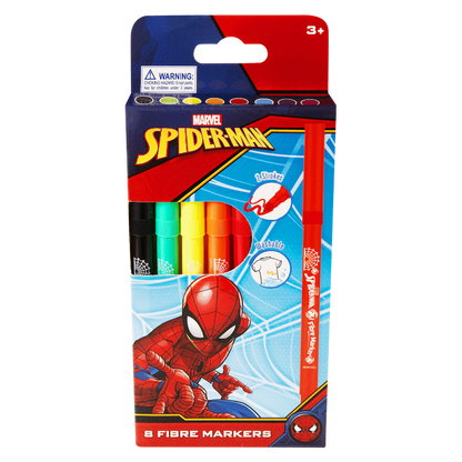 Spiderman 8 Primary Colour Fibre Markers Multi