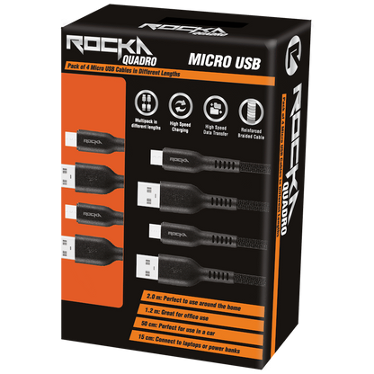 Rocka Quadro Series Micro USB 4 Cable Pack - Black