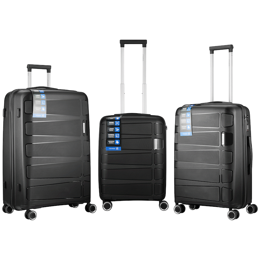 Travelwize Tourer PP 3Pc 4-wheel Spinner Luggage Set Black