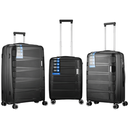 Travelwize Tourer PP 3Pc 4-wheel Spinner Luggage Set Black