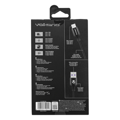 Volkano Flexi Series USB to Type-C 1.5m 30w - Black