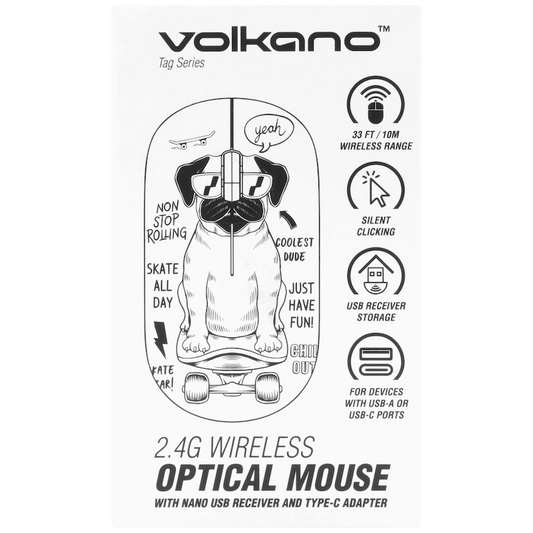 Volkano Tag Series 2.4G Wireless Optical Mouse with Nano USB and Type-C Receiver - Pug