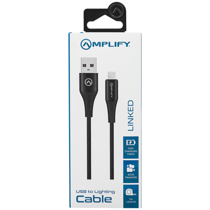 Amplify Linked Series USB-A to Lightning Braided Cable - Black 1m