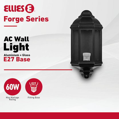 Ellies Forge Series - AC Wall Light - Aluminium + Glass - E27 Base -BK