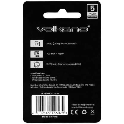 Volkano Micro Series Micro SD Card 128gb - Class 10