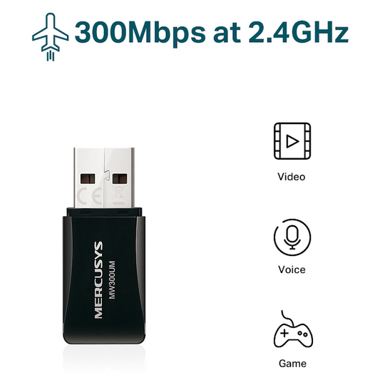 TP-Link Mercusys MW300UM N300 Wireless Mini USB Adapter