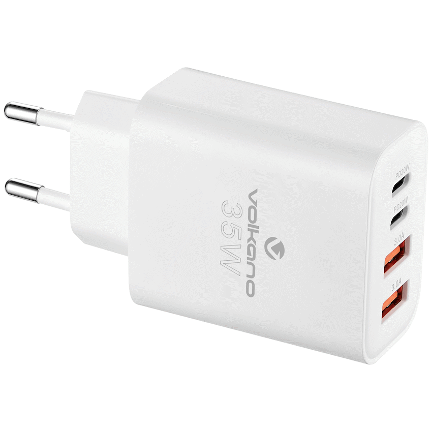 Volkano Quad Series 2x PD USB-C 2x USB-A 3a 35W Wall Charger