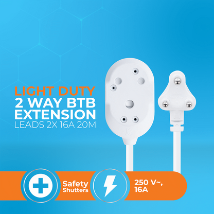 SWITCHED LIGHT DUTY Back To Back(BTB) EXTENSION LEADS 20M - WT