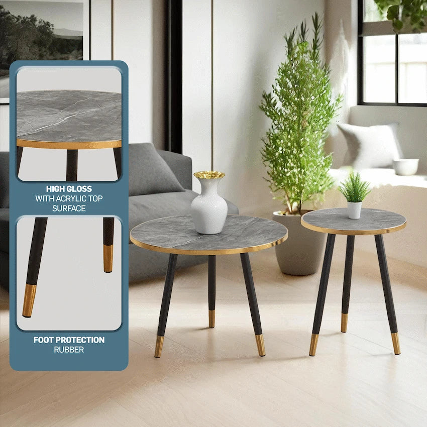 Everfurn Diana Coffee Table Grey Marble with Black Legs