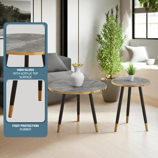 Everfurn Diana Coffee Table Grey Marble with Black Legs