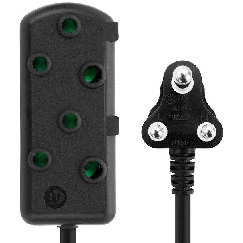 Switched Heavy Duty Side by Side (SBS) Extension Leads 5m - BK