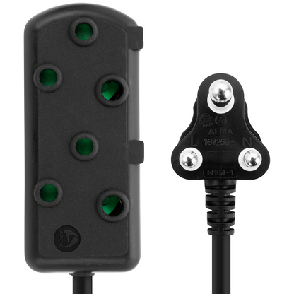 Switched Heavy Duty Side by Side (SBS) Extension Leads 5m - BK