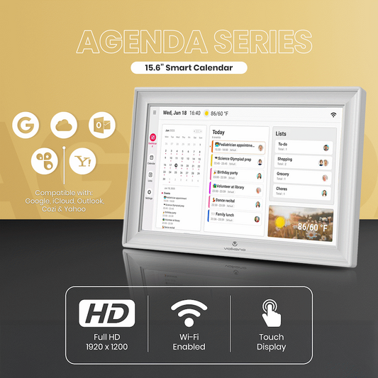 Volkano Agenda Series Smart Calendar and Digital Photo Frame 15.6" - White