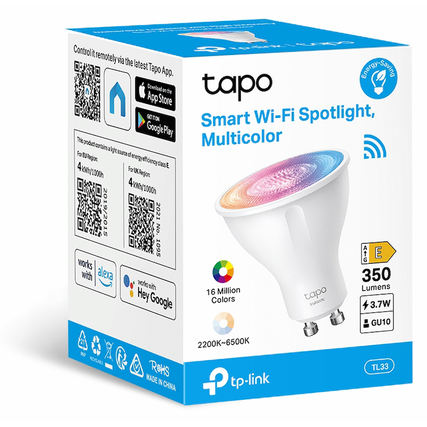 TP-Link Tapo TL33 3.7W Smart Wi-Fi Multicolour, Dimmable, GU10