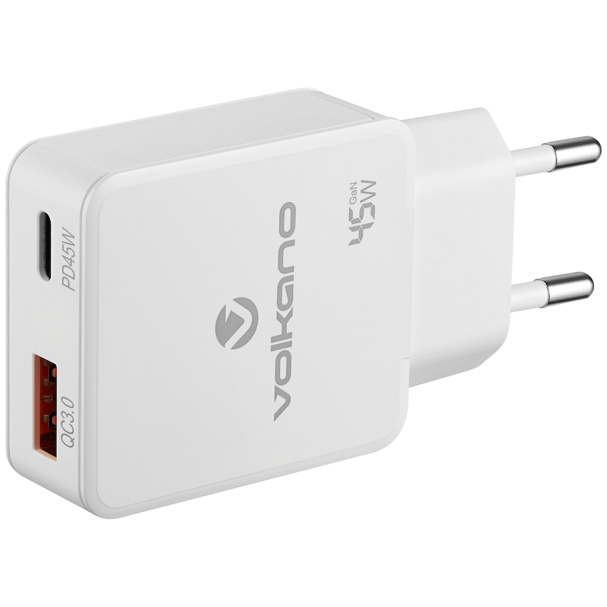 Volkano Potent Plus series 45W GaN Compact Dual USB and USB-C PD Wall Charger