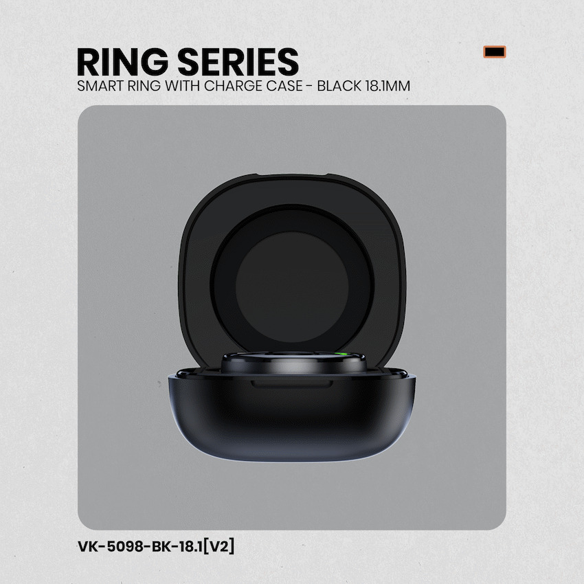 Volkano Ring Series Smart Ring with Charge Case - Black 18.1mm
