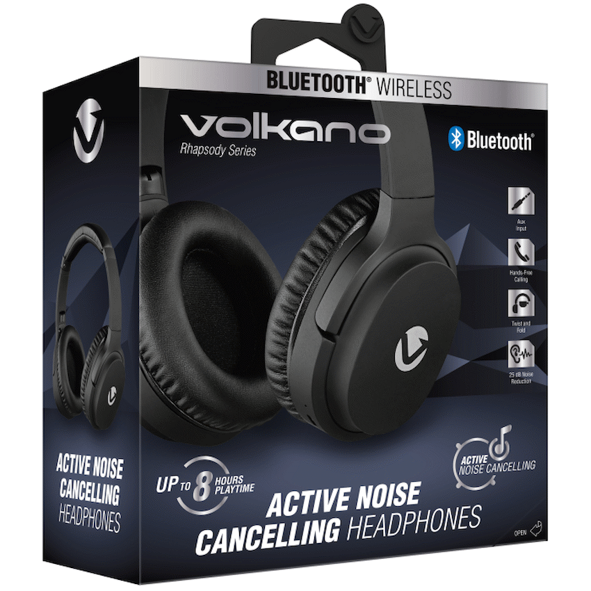 Volkano Rhapsody Series Active Noise-Cancelling BT Headphones - Black