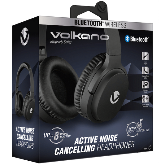 Volkano Rhapsody Series Active Noise-Cancelling BT Headphones - Black