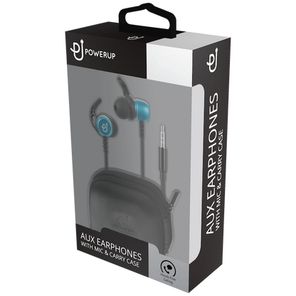 PowerUp E1 Series Aux Earphones with Carry Case - Blue
