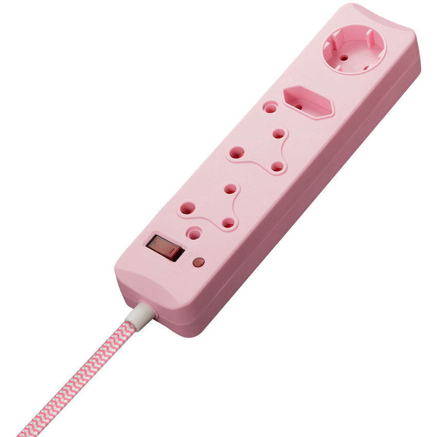 SWITCHED 4 Way Medium  Surge Protected Multiplug 0.5M Braided Cord Pink