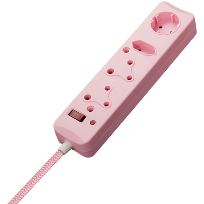 SWITCHED 4 Way Medium  Surge Protected Multiplug 0.5M Braided Cord Pink