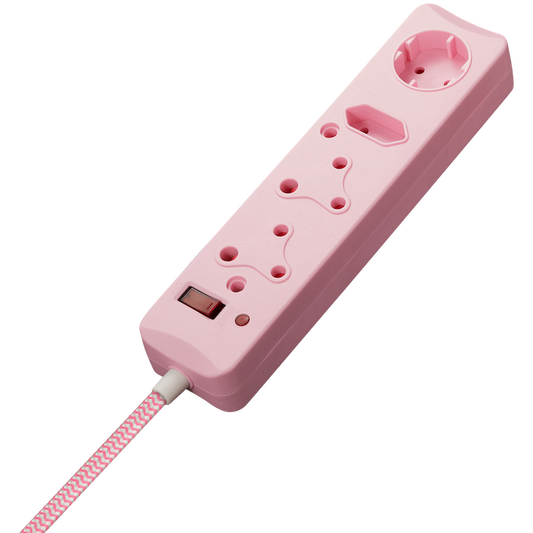 SWITCHED 4 Way Medium  Surge Protected Multiplug 0.5M Braided Cord Pink