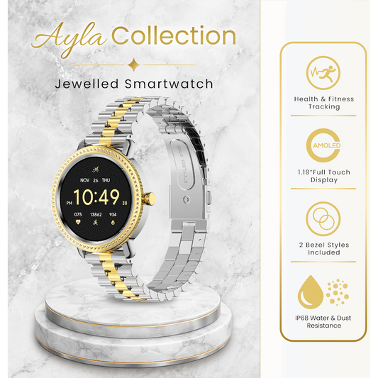 Volkano Ayla Collection Jewelled Smartwatch With 2 Colour Metal link strap