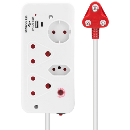 Ellies 4-Way Surge Multiplug with USB-A+USB-C 0.5m - WT