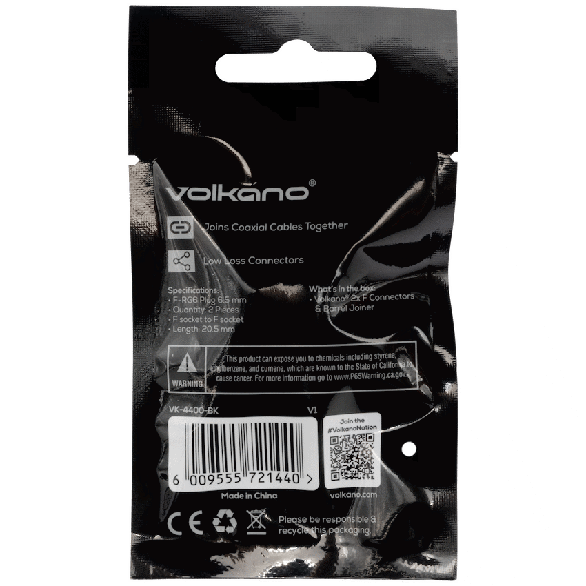 Volkano 2x F Connector & Barrel Joiner