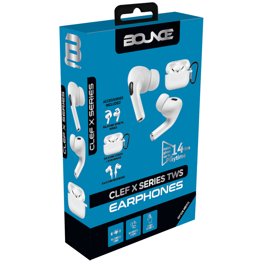 Bounce Clef X True Wireless Earphones + Silicone Accessories - White