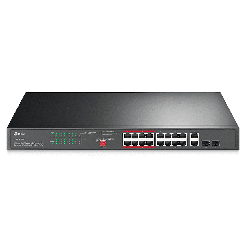 TP-Link TL-SL1218MP 16-Port 10/100Mbps + 2-Port Gigabit Rackmount Switch with 16-Port PoE+