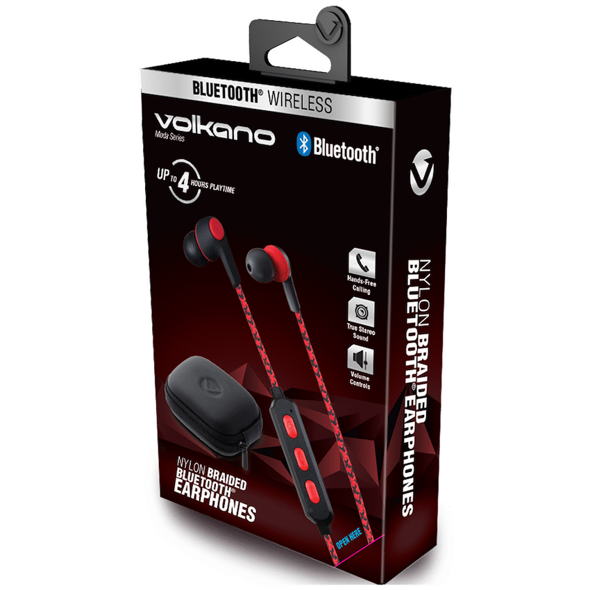 Volkano Moda - Nylon Bluetooth Earphones with Carry Case - RD