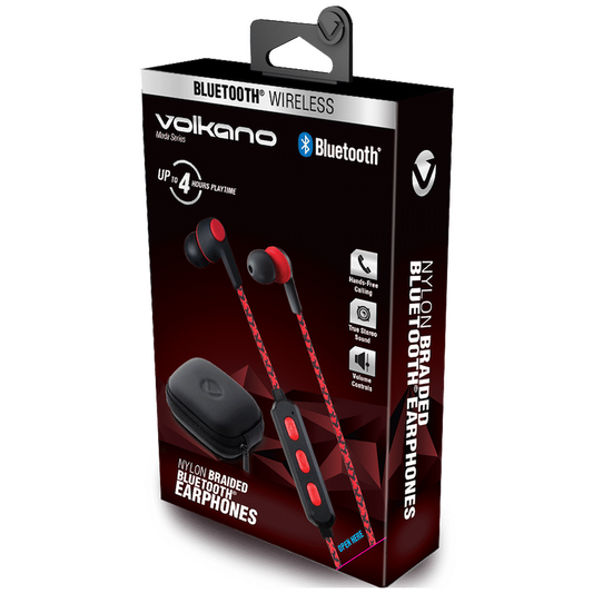 Volkano Moda - Nylon Bluetooth Earphones with Carry Case - RD