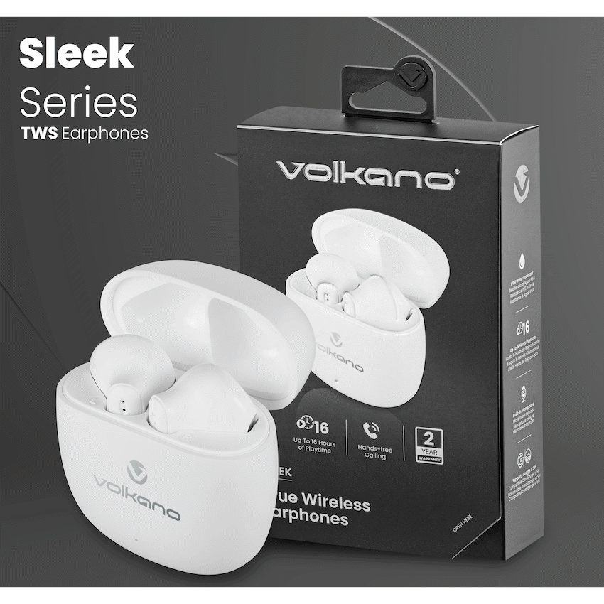 Volkano Sleek Series TWS Earphones - White
