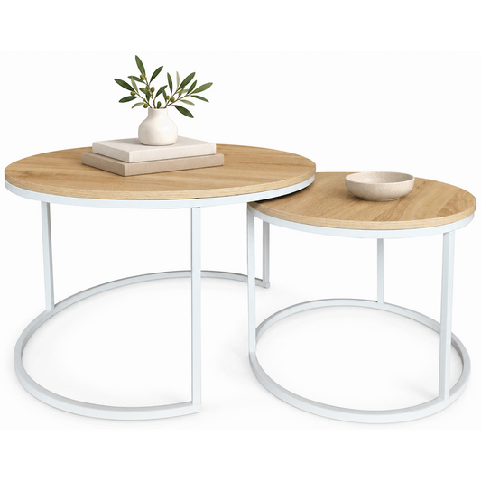 Everfurn Nile Nesting Coffee Table - Oak and White Frame