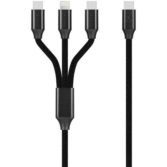 Volkano Weave Series 65w 3-in-1 Charge Cable - Black