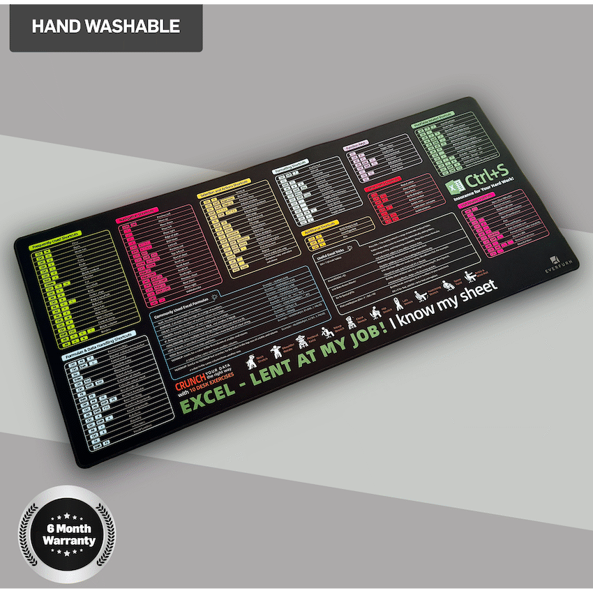 Everfurn Excel Hot Keys Large Desk Mat