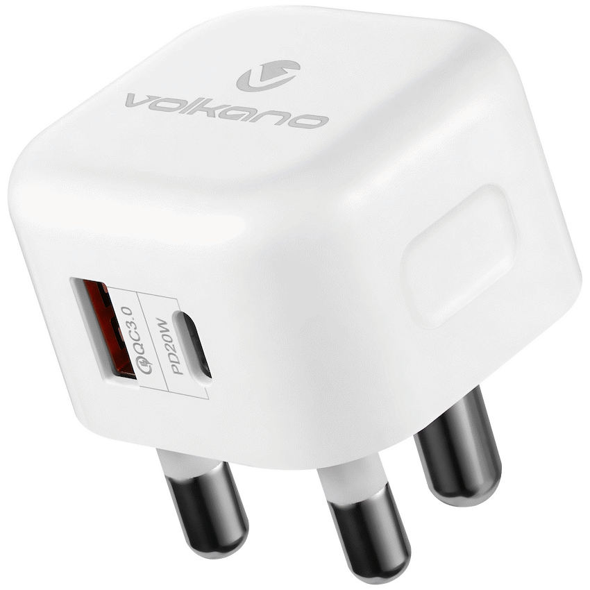 Volkano Robust Series 3-Pin SA to 20w PD + QC 3.0 Wall Charger