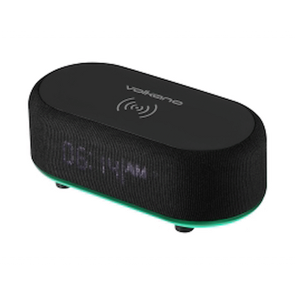 Volkano Radiant Series Alarm Clock with Wireless Charging and Speaker - Black