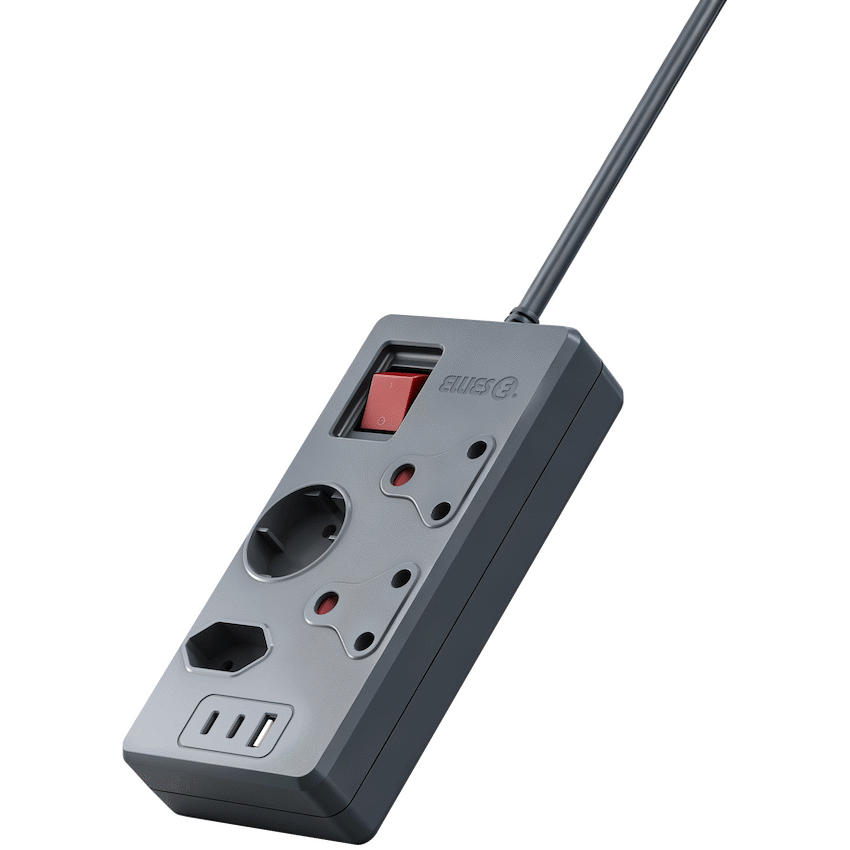 High Surge 4 Way Multi-plug PD20W Dual USB-C + USB - 0.5M - Grey