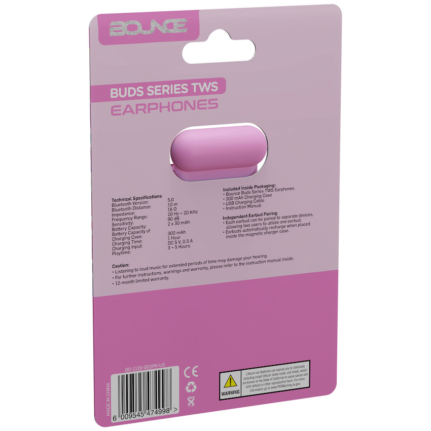 Bounce Buds Series True Wireless Earphones - Geo Pink