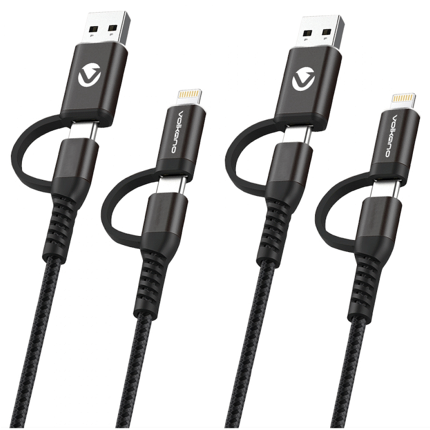 Volkano Weave Series 4-in-1 Cable Two Pack - 1.2m/4ft & 1.8m/6ft