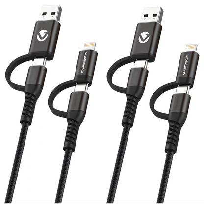 Volkano Weave Series 4-in-1 Cable Two Pack - 1.2m/4ft & 1.8m/6ft