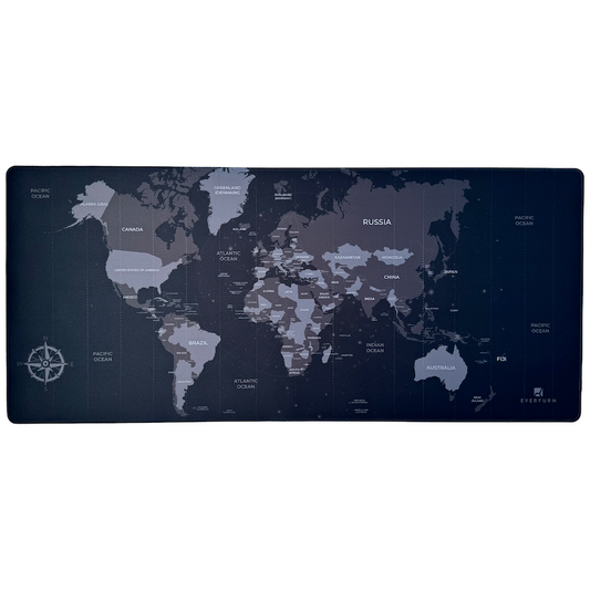 Everfurn Desk Mat - World Map - Large - Black - Non-Slip