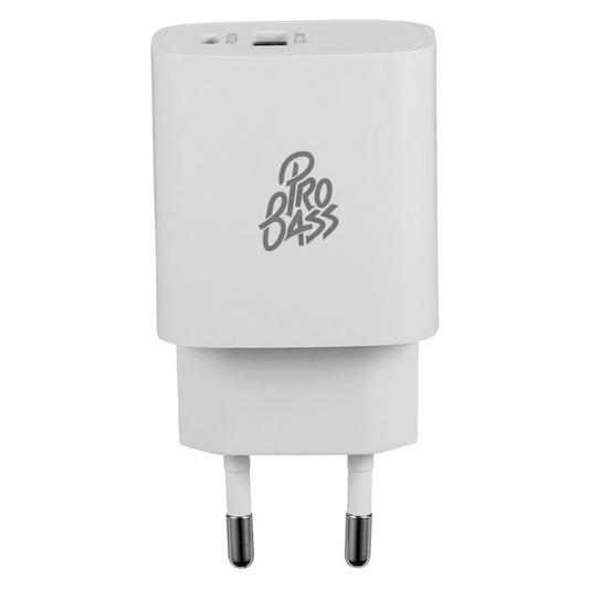 Pro Bass Rapidcharge Series 20w+18w Dual USB and Type-C Wall Charger - White