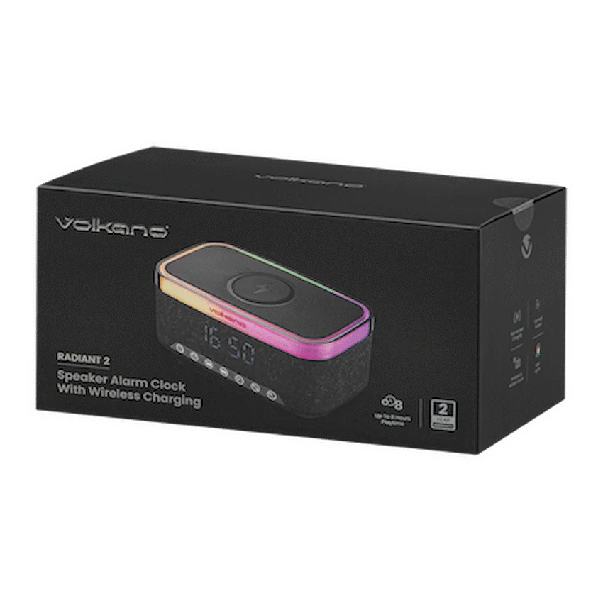 Volkano Radiant 2 Alarm Clock with Wireless Charging and Speaker - Black