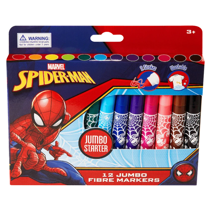 Spider-Man 12 Jumbo Fibre Markers - Multi