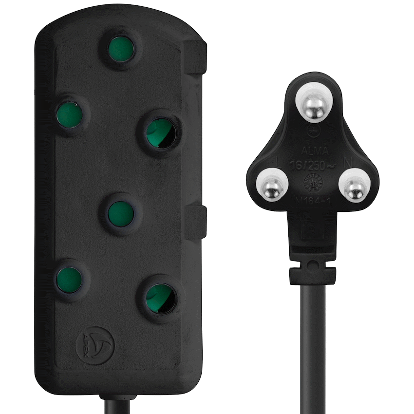Switched Light Duty Side by Side (SBS) Extension Leads 5m - BK