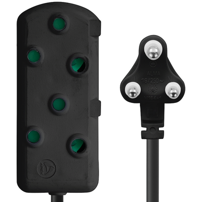 Switched Light Duty Side by Side (SBS) Extension Leads 5m - BK